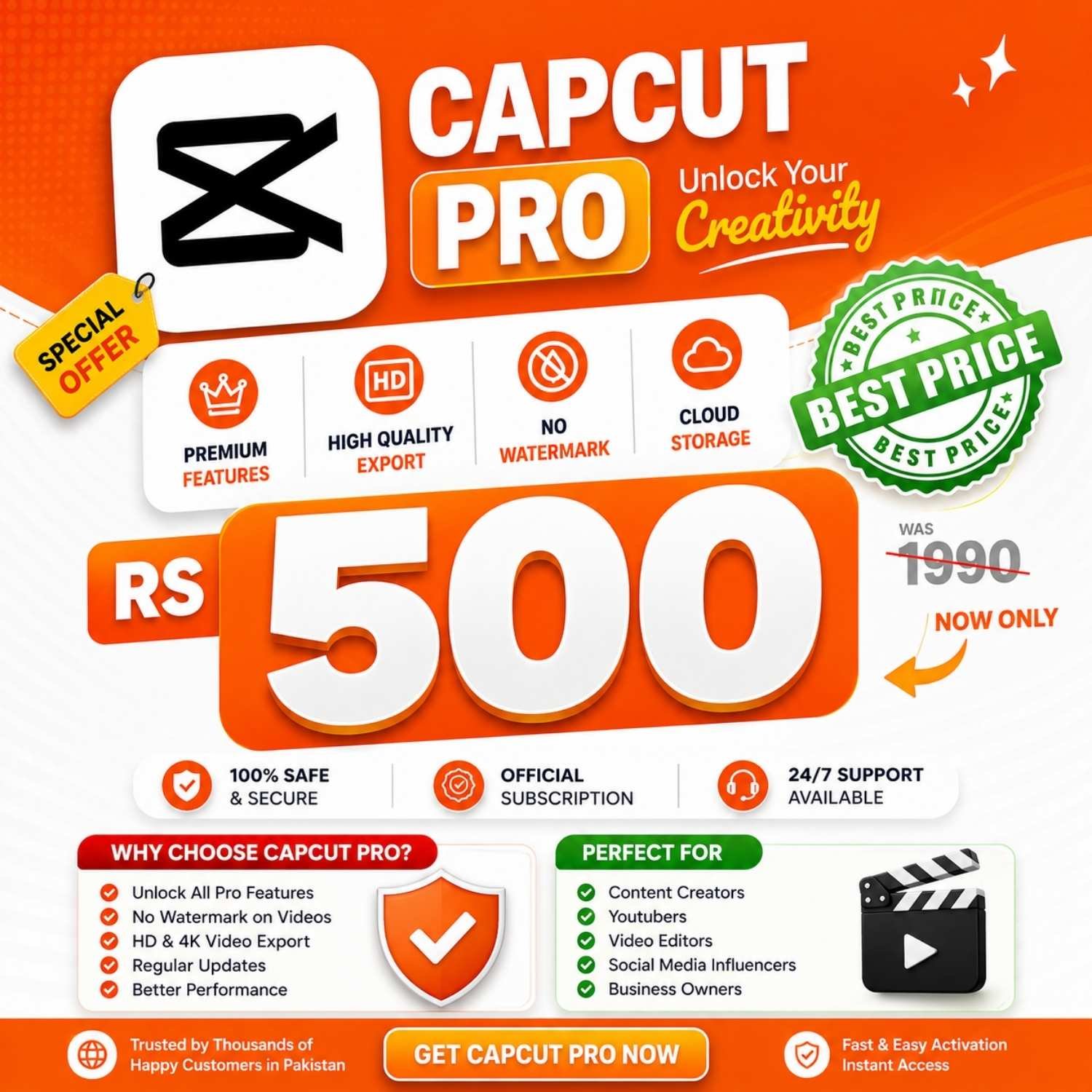 CapCut Pro price in Pakistan - Rs. 500 per month